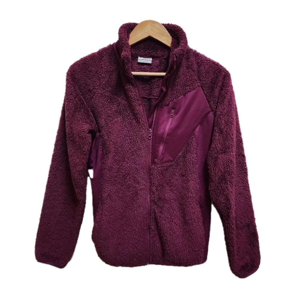 Columbia Fleece Jacket Womens M Purple Full Zip Mock Neck Pockets Outdoor Hiking